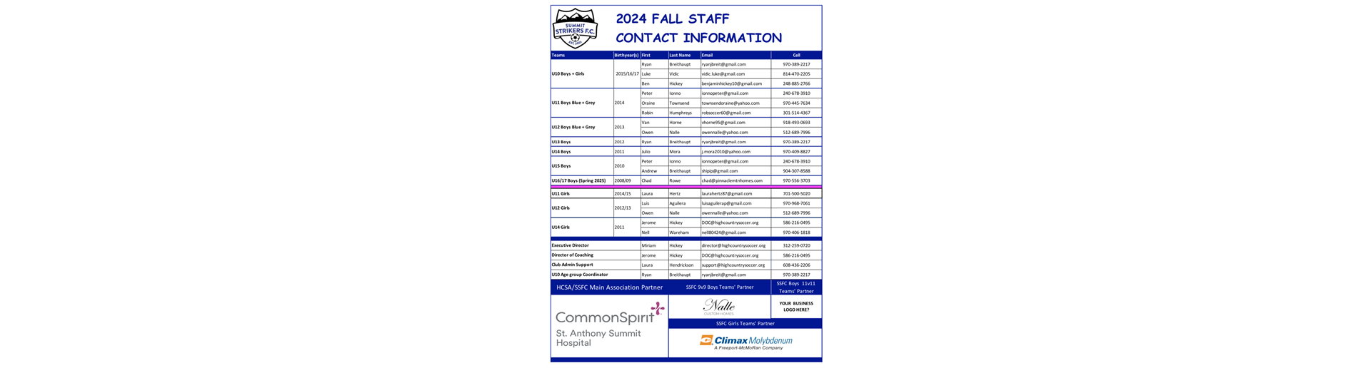 2024 Fall SSFC Coaching Staff